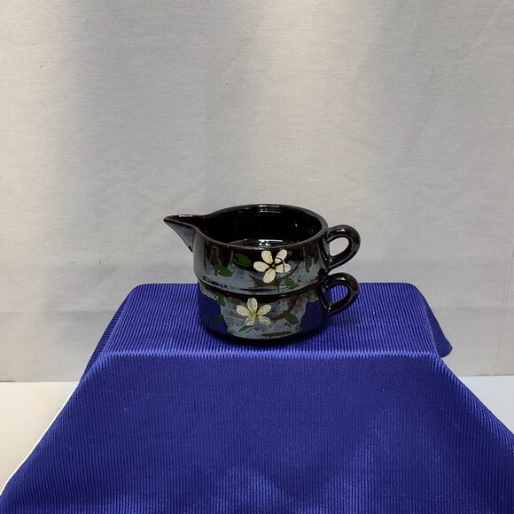 Ceramic Cream & Sugar Set Floral Design Hand-Painted Top Part Of A Tea Pot Set - Picture 3 of 7